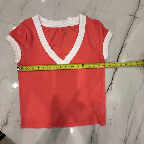 Pilcro Tops - Pilcro Orange and White Short Sleeve V-Neck Tee